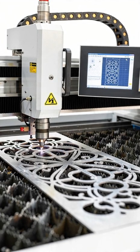 Cabezal de corte láser trabajando una pieza metálica de precisión